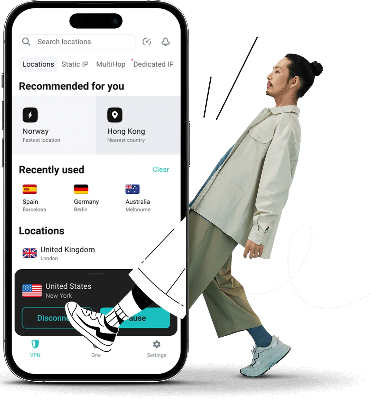 A person about to enter a phone screen with the OMN application.